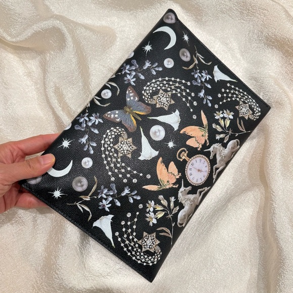 •••SOLD•••Auth Alexander McQueen Nocturnal Skull Calfskin Leather Clutch Black - Picture 8 of 16